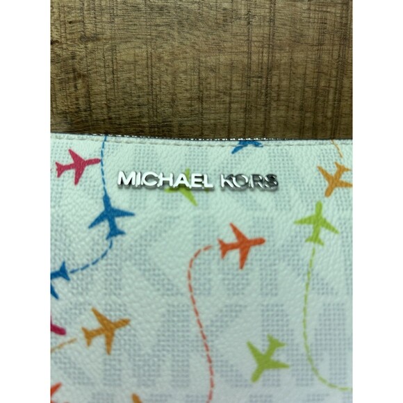 NWT MICHAEL KORS JET SET WHITE EAST WEST AIRPLANE PRINT POUCHETTE BAG - Picture 4 of 7